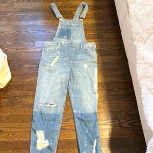 Blank NYC Distressed Girlfriend Overalls, Size 29